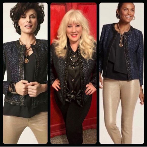 Chico’s 3 Embellished Animal Jacquard Jacket - Picture 1 of 8